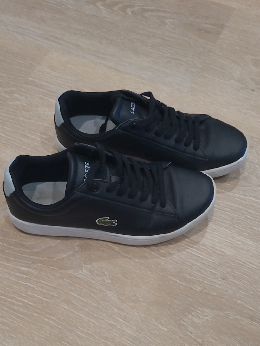 Lacoste Women's Black Sneakers with White Sole and Green Croc Logo